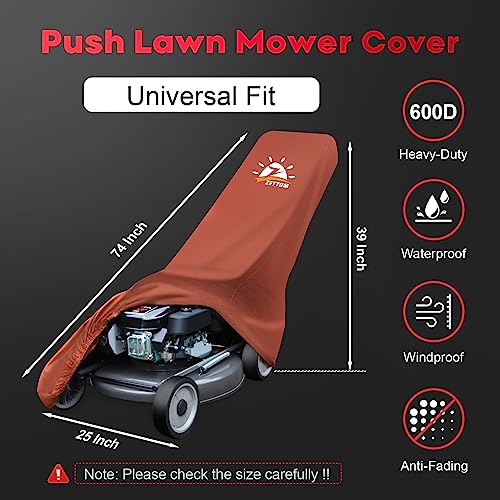 Zettum Push Lawn Mower Cover - Walk Behind Lawn Mower Cover Waterproof Heavy Duty, 600D Outdoor Push Mower Cover Universal with Storage Bag for Greenworks, EGO, Craftsman, Husqvarna, Honda and More