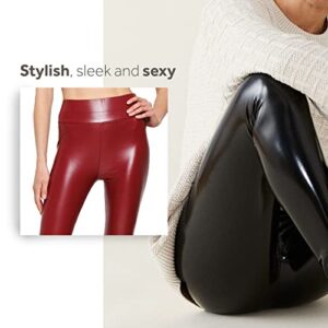 Body By Stems Women's Faux Leather Leggings - Sexy and Stylish Patent Leather Pants for Women - Wine Wine Red