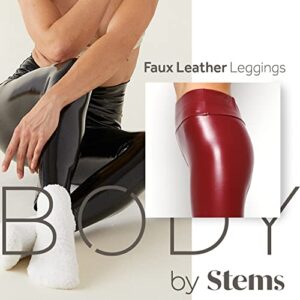 Body By Stems Women's Faux Leather Leggings - Sexy and Stylish Patent Leather Pants for Women - Wine Wine Red