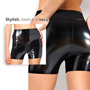 Body By Stems Women's Latex Leather Shorts - Sexy and Stylish Patent Leather Shorts for Women - Black