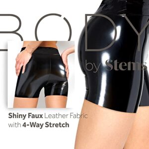 Body By Stems Women's Latex Leather Shorts - Sexy and Stylish Patent Leather Shorts for Women - Black