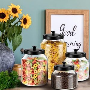 meekoo 4 Set Glass Jars with Black Lids 34/67/101/128 oz Glass Canister Set with Sealed Matte Metal Lid for Kitchen Organizer Food Storage Jars for Candy Coffee Cookies