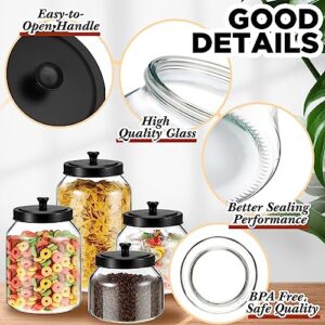 meekoo 4 Set Glass Jars with Black Lids 34/67/101/128 oz Glass Canister Set with Sealed Matte Metal Lid for Kitchen Organizer Food Storage Jars for Candy Coffee Cookies