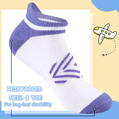 Comfoex Girls Socks For Kids 8-10 4-6 6-8 Years Old Ankle Athletic Socks Cotton Socks With Cushioned Sole 6 Pairs