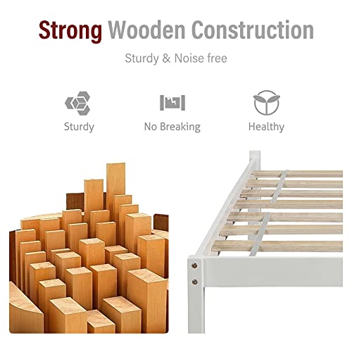 Merax Wood Platform Bed Frame with Headboard, Wood Slat Support, No Box Spring Needed,Twin,White