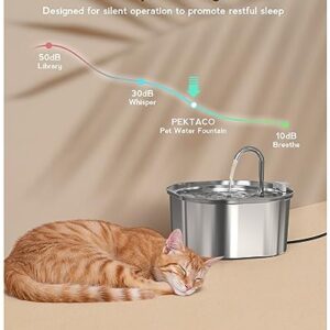 PEKTACO Cat Water Fountain - Pet Water Fountain Dog Water Dispenser Replacement Filters, 3.2L/108oz Stainless Steel Water Fountain for Cats Inside