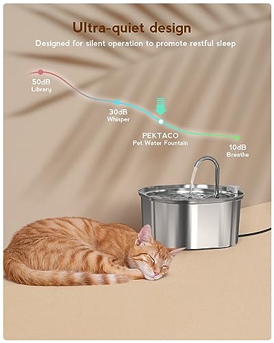 PEKTACO Cat Water Fountain - Pet Water Fountain Dog Water Dispenser Replacement Filters, 3.2L/108oz Stainless Steel Water Fountain for Cats Inside