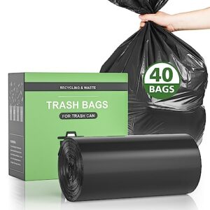 kitchen trash bags 15-17 gallon 40 count, ayotee garbage bags tall kitchen unscented large plastic trash bags recycling bags wastebasket bin 40-68 liners for kitchen home lawn leaf bags (black)