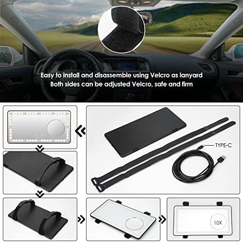 Car Visor Vanity Mirror, 1X/10X Magnification Rechargeable Sun Visor Mirror with 60 LED 3 Light Modes Adjustable Light Up Car Mirror with Touch Screen