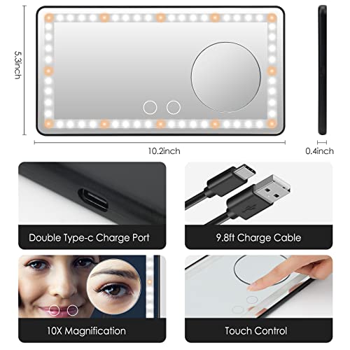 Car Visor Vanity Mirror, 1X/10X Magnification Rechargeable Sun Visor Mirror with 60 LED 3 Light Modes Adjustable Light Up Car Mirror with Touch Screen