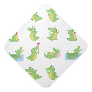 Cute Funny Crocodiles Hooded Baby Towel Alligator Green Predator Animal Baby Bath Towel Unisex Toddlers Hooded Towels Cotton Boy Washcloths Girl Shower Towel for Infant Newborn 30 X 30 in