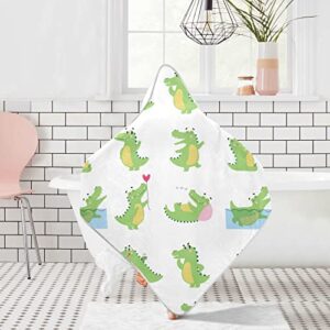 Cute Funny Crocodiles Hooded Baby Towel Alligator Green Predator Animal Baby Bath Towel Unisex Toddlers Hooded Towels Cotton Boy Washcloths Girl Shower Towel for Infant Newborn 30 X 30 in