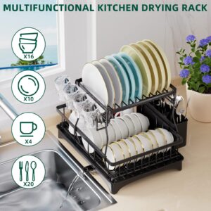 Enutogo Dish Drying Rack, 2-Tier Kitchen Dish Racks with Drainboard, Dish Drainer Set for Kitchen Counter with Utensil Holder, Large Dish Rack Organizer Set for Plates Drying, Stainless Steel