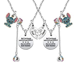 best friend necklaces set with stitch charm heart necklace friendship gift for women girls pendant necklace bff necklaces birthday gift christmas gift (2pcs friends-1)