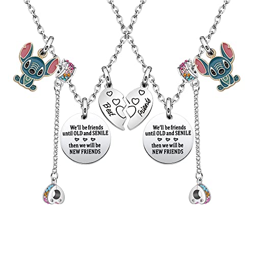 Best Friend Necklaces Set with Stitch Charm Heart Necklace Friendship Gift for Women Girls Pendant Necklace BFF Necklaces Birthday Gift Christmas Gift (2pcs friends-1)