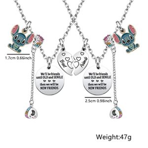 Best Friend Necklaces Set with Stitch Charm Heart Necklace Friendship Gift for Women Girls Pendant Necklace BFF Necklaces Birthday Gift Christmas Gift (2pcs friends-1)