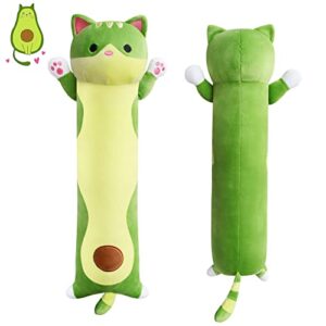 jerokumi long cat plush boby pillow, 24inch cute long cat avocado plush pillow long avocado cat plush toy, cat boby hugging pillow gifts for kids, boys and girls