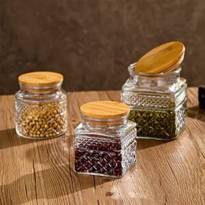 LUCKTE Vintage Glass Jar with Airtight Bamboo Lids Food Storage Container for Candy Snack Cookies Coffee Tea Nuts Kitchen Containers Cereal Canisters