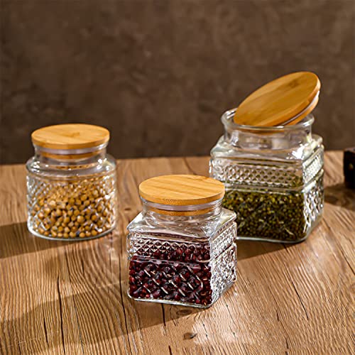 LUCKTE Vintage Glass Jar with Airtight Bamboo Lids Food Storage Container for Candy Snack Cookies Coffee Tea Nuts Kitchen Containers Cereal Canisters