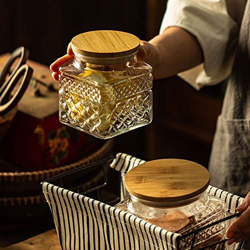 LUCKTE Vintage Glass Jar with Airtight Bamboo Lids Food Storage Container for Candy Snack Cookies Coffee Tea Nuts Kitchen Containers Cereal Canisters