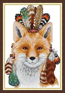 joy sunday 11ct stamped cross stitch kits cross-stitch diy hand needlework kit needlepoint kits for adults king of foxes 26cmx39cm