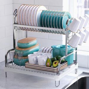 kitsure dish drying rack - multipurpose 2-tier dish rack, dish drainers for kitchen counter, large-capacity dish dryer, kitchen drying rack for dishes w/cutlery holder & cup holder 4064si