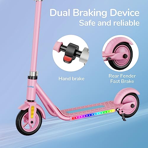 Scoothop Kids Electric Scooter,Colorful Rainbow Lights Electric Scooter with Bluetooth Music Speaker, LED Display,4 Height Adjustable and 3 Speed Adjustment,Electric Scooter for Kids Ages 6-12(Pink)