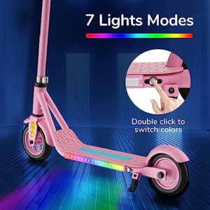 Scoothop Kids Electric Scooter,Colorful Rainbow Lights Electric Scooter with Bluetooth Music Speaker, LED Display,4 Height Adjustable and 3 Speed Adjustment,Electric Scooter for Kids Ages 6-12(Pink)