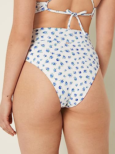 Victoria's Secret Pink V Crossover High Waisted Bikini Bottom, Swimsuit for Women, Moderate Coverage Bathing Suit Bottoms for Women, Morning Sky Floral (M)