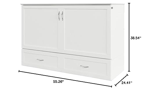 AFI, Hamilton Murphy Bed Chest with 6 inch Memory Foam Folding Mattress, Built-in Charging Station and Storage Drawer, Full, White