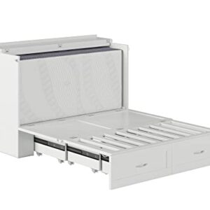 AFI, Hamilton Murphy Bed Chest with 6 inch Memory Foam Folding Mattress, Built-in Charging Station and Storage Drawer, Full, White