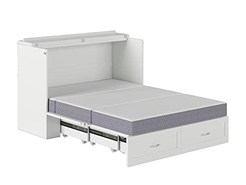 AFI, Hamilton Murphy Bed Chest with 6 inch Memory Foam Folding Mattress, Built-in Charging Station and Storage Drawer, Full, White