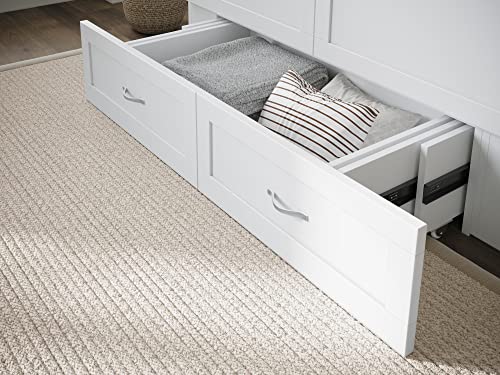 AFI, Hamilton Murphy Bed Chest with 6 inch Memory Foam Folding Mattress, Built-in Charging Station and Storage Drawer, Full, White