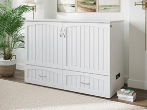 afi, southampton murphy bed chest with 6 inch memory foam folding mattress, built-in charging station and storage drawer, full, white