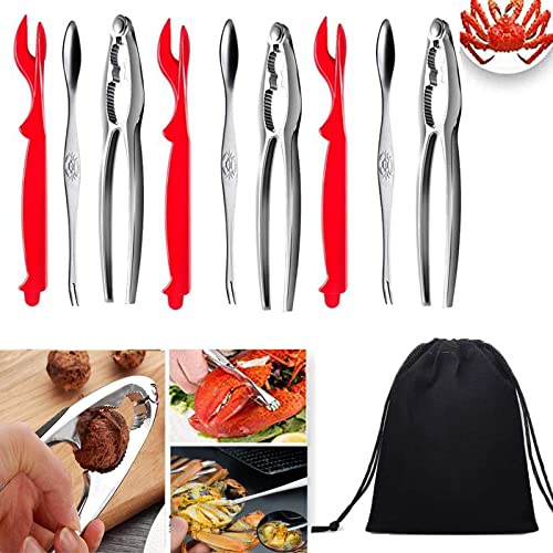 9Pcs Seafood Tools, Crab Crackers and Nut Crackers Forks Tools, Walnut Cracker Tools with Bag, Opener Shellfish Lobster Crab Leg Cracker Sheller Home Kitchen Tools for Crableg and Lobster Lovers Gift