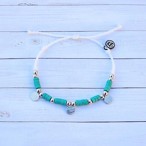 Pura Vida Bracelets Pack Neon Alphabet Coin Rosary Bracelet Stack - Set of 3 Stackable Bracelets for Women, Summer Accessories & Cute Bracelets for Teen Girls - 2 String Bracelets & 1 Chain Bracelet