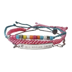 pura vida bracelets pack all smiles & happiness bracelet stack - set of 3 stackable bracelets for women, summer accessories & cute bracelets for teen girls - 1 chain bracelet & 2 string bracelets