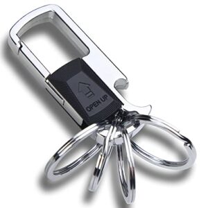 mtverver metal keychain car key chain holder clip with 4 detachable key rings ，bottle opener keychain (black)