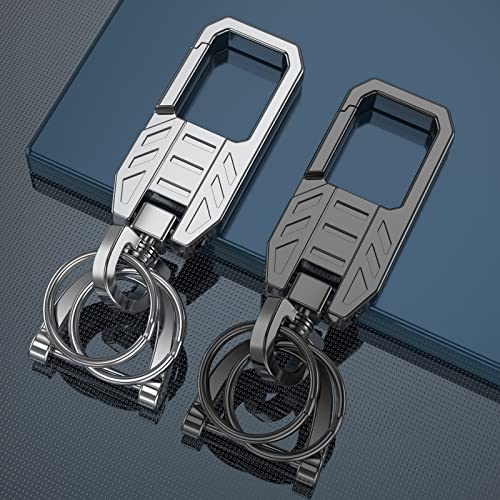 Mtverver Metal Keychain Car Fob Key Chain Holder Clip with Detachable Valet Key Ring & Anti-Lost D-Ring for Men and Women (Black-02)
