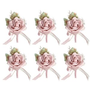 ikasus rose boutonniere wrist flower for bride bridesmaid, artificial flower rose wrist corsage wristlet band bracelet men boutonniere set for wedding ceremony anniversary, party, homecoming type 3