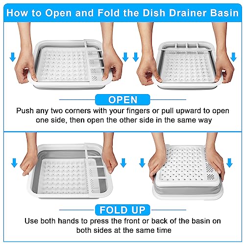 Collapsible Dish Drying Rack Portable Dish Drainers for Kitchen Counter,Kitchen Sink Organizer Basket RV Accessories Camper Kitchen Organization and Storage Space Saver Dish Rack Over Sink Drying Rack