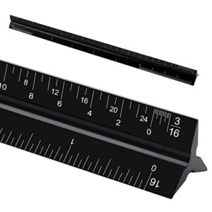 12"architectural scale ruler, aluminum scale, triangular ruler, scale ruler for blueprint imperial measurements for architects engineering artists, draftsman drawing, laser-etched markings.(black)