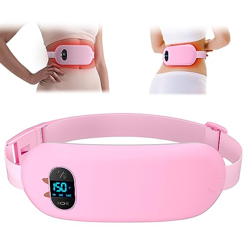 Portable Cordless Heating Pad for Cramps, Upgrade Electric Period Fast Heating Pad with Massager Menstrual USB Heating Pad for Back Pain Relief Belt 5 Heat 5 Vibrating Modes Gifts for Women Girls Pink