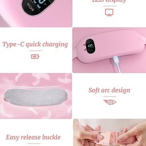 Portable Cordless Heating Pad for Cramps, Upgrade Electric Period Fast Heating Pad with Massager Menstrual USB Heating Pad for Back Pain Relief Belt 5 Heat 5 Vibrating Modes Gifts for Women Girls Pink