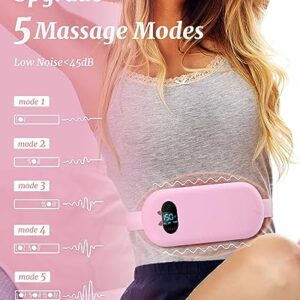 Portable Cordless Heating Pad for Cramps, Upgrade Electric Period Fast Heating Pad with Massager Menstrual USB Heating Pad for Back Pain Relief Belt 5 Heat 5 Vibrating Modes Gifts for Women Girls Pink