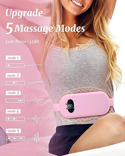 Portable Cordless Heating Pad for Cramps, Upgrade Electric Period Fast Heating Pad with Massager Menstrual USB Heating Pad for Back Pain Relief Belt 5 Heat 5 Vibrating Modes Gifts for Women Girls Pink