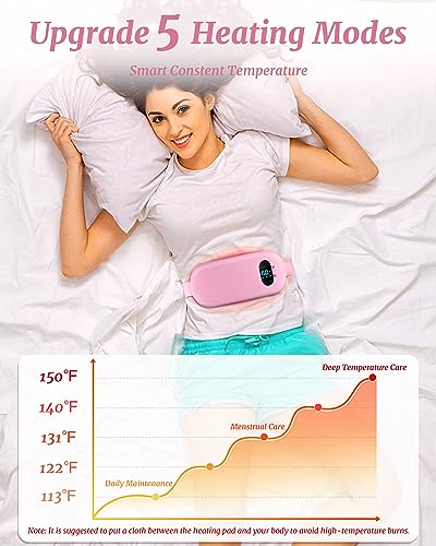 Portable Cordless Heating Pad for Cramps, Upgrade Electric Period Fast Heating Pad with Massager Menstrual USB Heating Pad for Back Pain Relief Belt 5 Heat 5 Vibrating Modes Gifts for Women Girls Pink