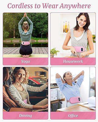 Portable Cordless Heating Pad for Cramps, Upgrade Electric Period Fast Heating Pad with Massager Menstrual USB Heating Pad for Back Pain Relief Belt 5 Heat 5 Vibrating Modes Gifts for Women Girls Pink