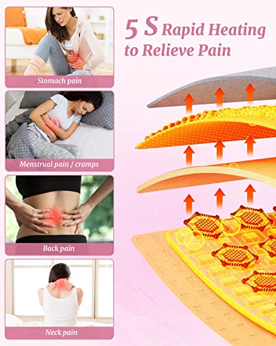 Portable Cordless Heating Pad for Cramps, Upgrade Electric Period Fast Heating Pad with Massager Menstrual USB Heating Pad for Back Pain Relief Belt 5 Heat 5 Vibrating Modes Gifts for Women Girls Pink