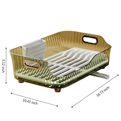 FOCUS FINEST Dish Drying Rack, Dish Drainer for Kitchen Counter with Drainboard and Utensil Holder, Rustproof PET Use to Last